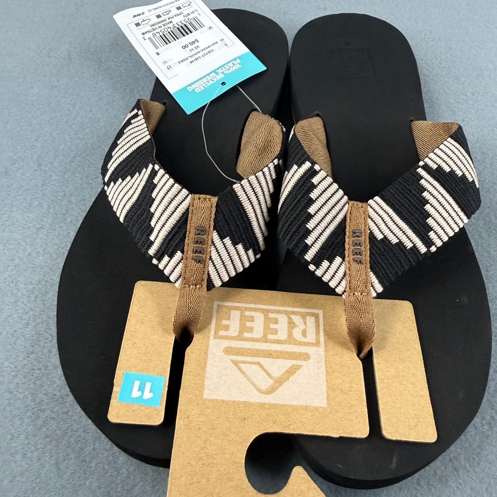 Reef Spring Woven Flip Flops Women 11 Black Pebble CI6717-110-M Recycled Webbing - Picture 3 of 7